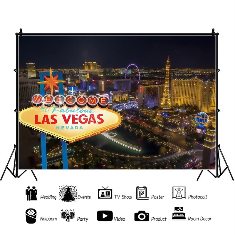 Leyiyi Welcome Las Vegas Night Backdrop 10x8ft Photography Sin City Sign Party Decoration Gambling House Tourism Traveling Personal Portraits Studio Props - Image 2